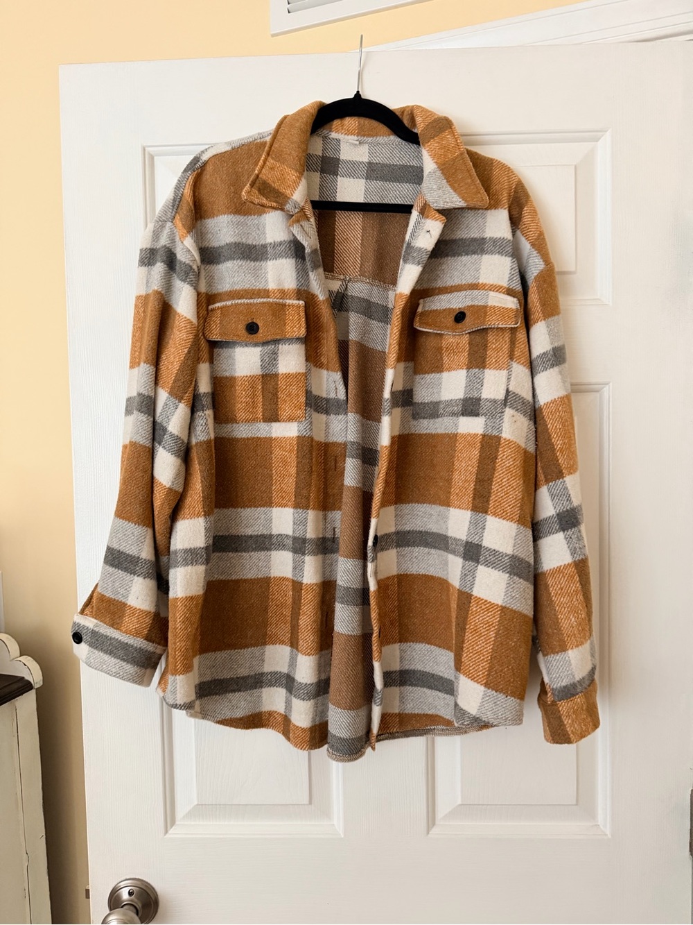 Amazon Plaid Utility Jacket - Camel, Cream & Gray Tones